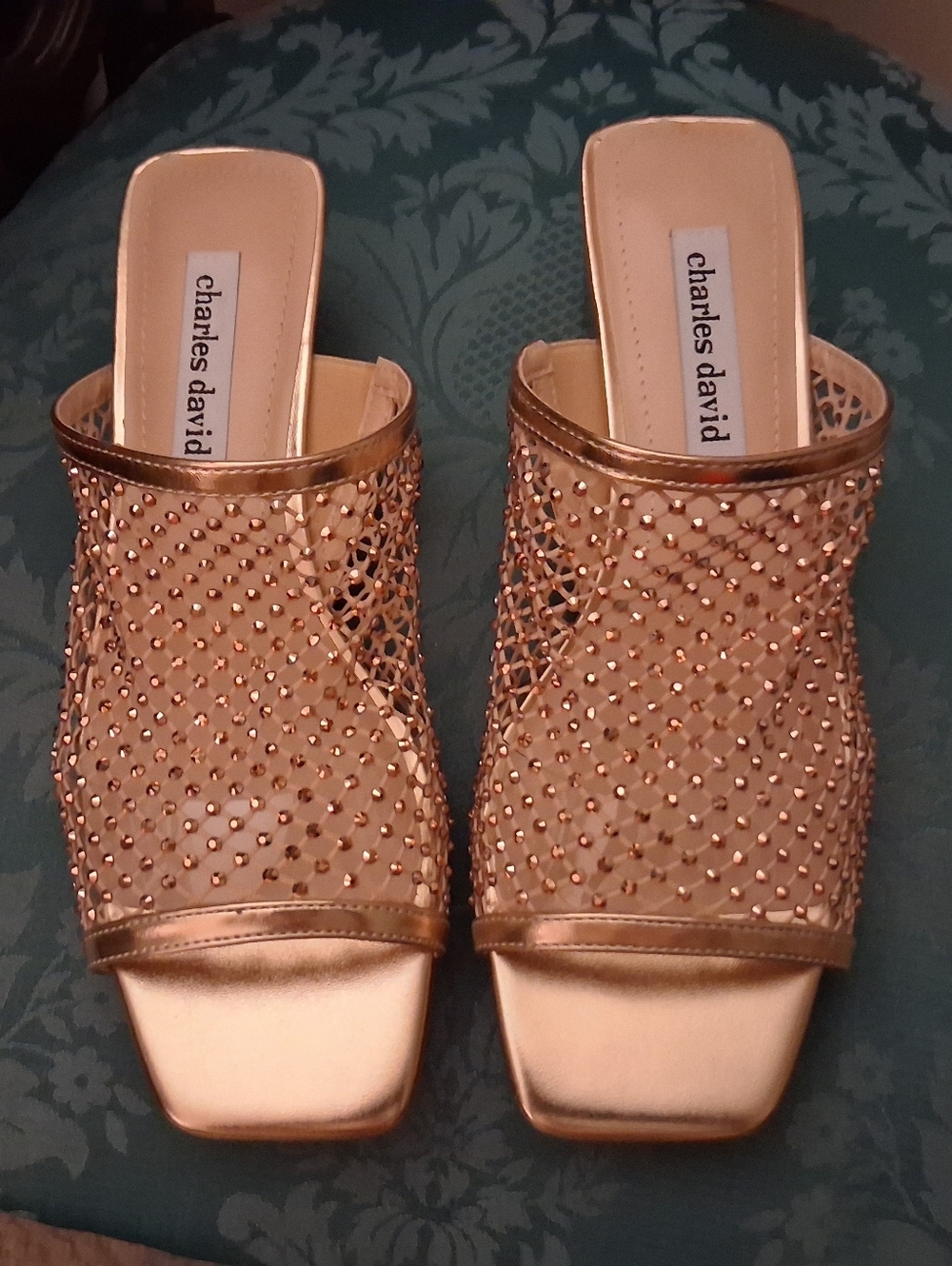 Charles David Metallic Rose Gold Mesh Slide Mules